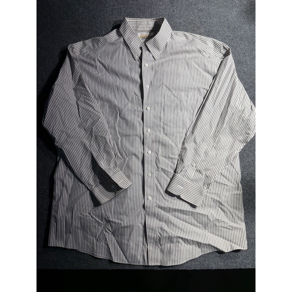 Roundtree & Yorke Gold Label Mens 17.5 35 Striped Non-Iron Dress Shirt GreyWhite